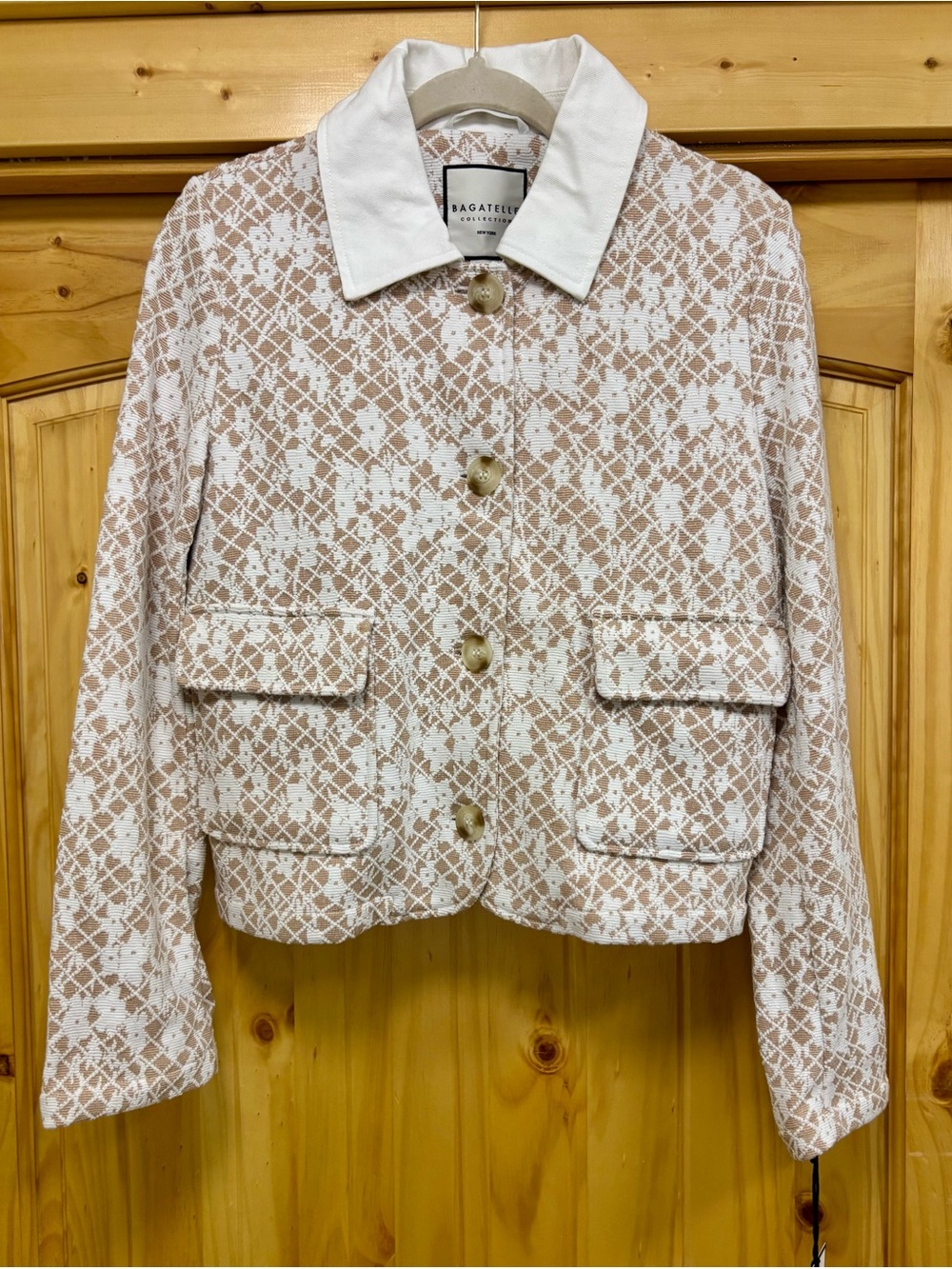 Bagatelle Beige and White Lace-Patterned Collar Jacket, NWT